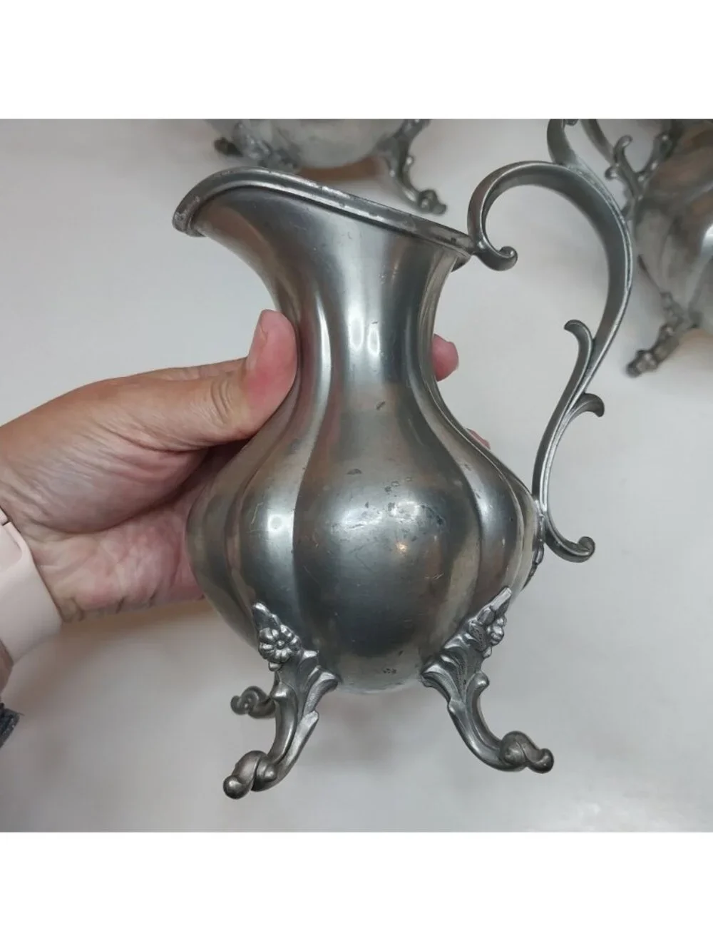 Reed & Barton Winthrop Pewter Tea Coffee Set 4-Piece Pumpkin Finials Mid Century